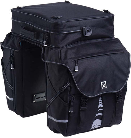 Willex Gepäcktasche XL 1200 – Doppelte Fahrradtasche – abzippbares Oberfach – 65 Liter – Schwarz – Urlaub