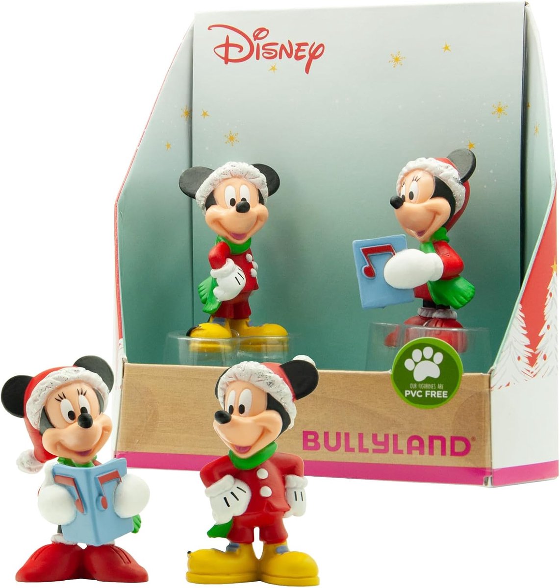Bullyland 15074 – Spielset und Sammelfiguren Disney Mickey und Minnie im Weihnachtskostüm – liebevoll handbemalt – ideal als Kuchendekoration oder Geschenk für Kinder ab 3 Jahren
