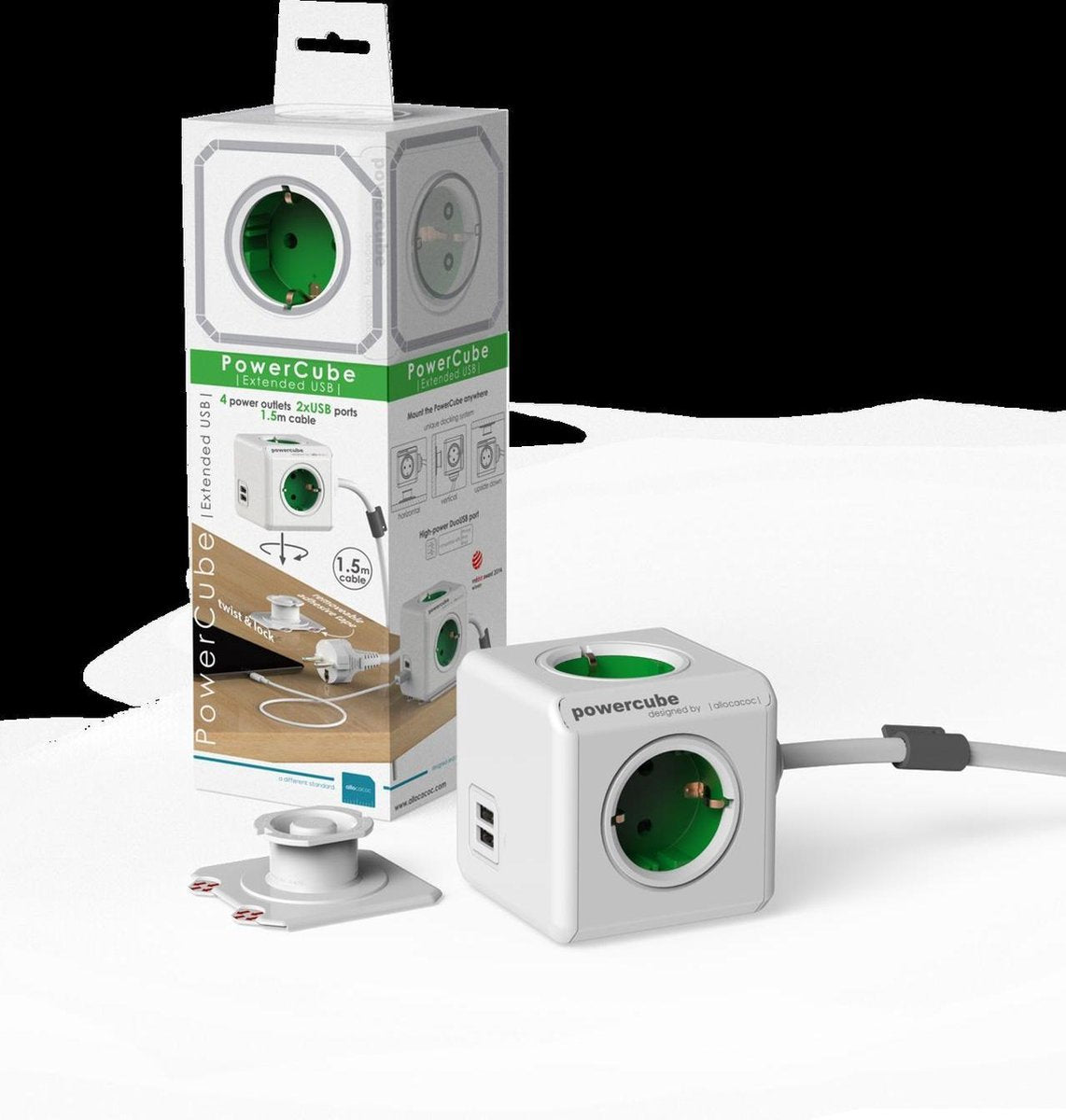 Designnest Steckdosenleiste Allocacoc Powercube weiß grün
