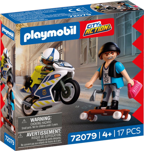 Playmobil City Action Polizei-Motorrad-Verfolgungsjagd | Polizist jagt Dieb auf Longboard | regt die Kreativität an | Kinderspielzeug für Kinder ab 4 Jahren | 72079