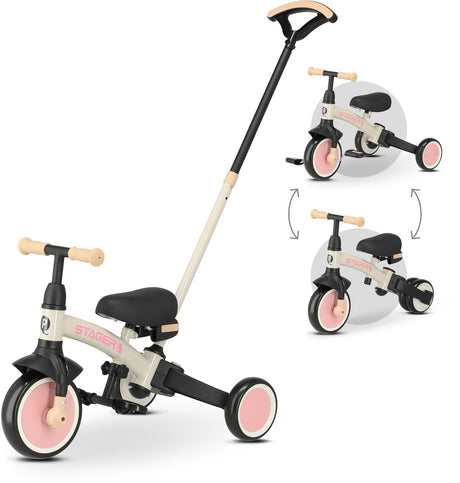 Qplay Stager Dreirad mit Schiebestange – Kleinkindfahrrad 3-in-1 faltbar – Pink