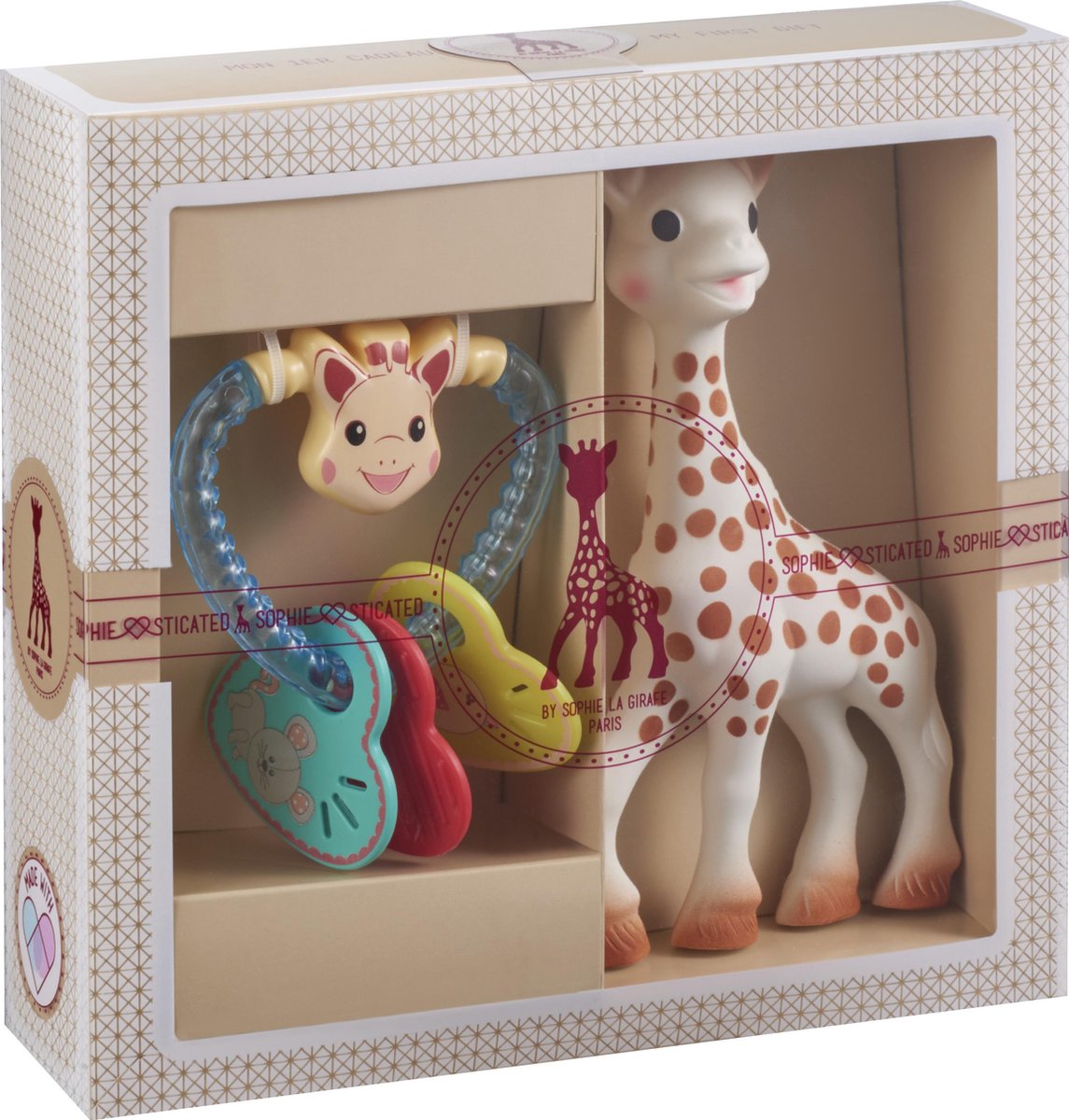 Sophie die Giraffe, raffiniertes Geschenkset – Babyspielzeug – Herz-Beißring – Mutterschaftsgeschenk – Babyparty-Geschenk – 4-teilig