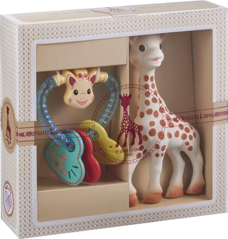 Sophie die Giraffe, raffiniertes Geschenkset – Babyspielzeug – Herz-Beißring – Mutterschaftsgeschenk – Babyparty-Geschenk – 4-teilig