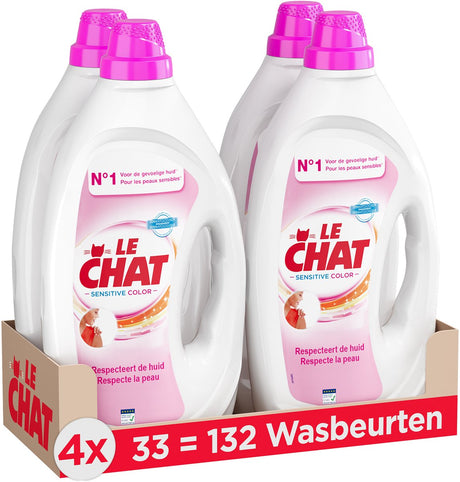 Le chat gel sensitive color - vloeibaar wasmiddel - geschikt voor gekleurde was - frisse geur - marseille zeep - voordeelverpakking - 4 x 33 wasbeurten