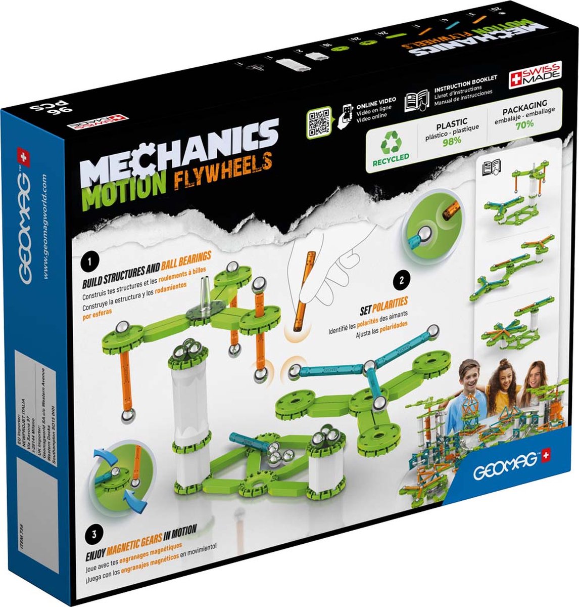 Geomag Mechanics Motion recycelte Schwungräder – magnetisches Konstruktionsspielzeug mit Schwungrädern – 96 Teile
