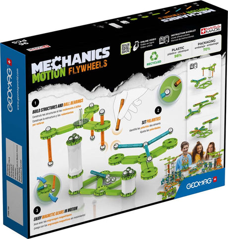 Geomag Mechanics Motion recycelte Schwungräder – magnetisches Konstruktionsspielzeug mit Schwungrädern – 96 Teile
