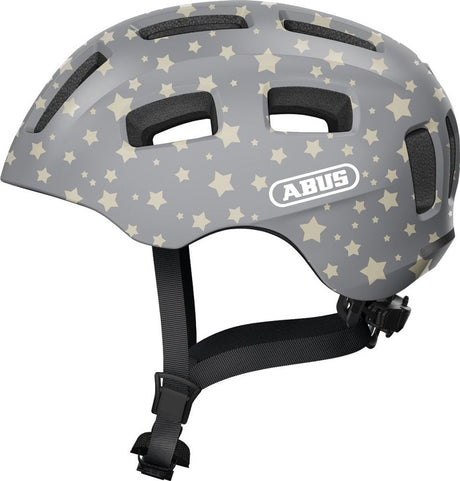 Abus fietshelm youn-i 2.0 - met licht voor kinderen, tieners en jongvolwassenen - voor meisjes en jongens - grijs met sterrenpatroon, maat s