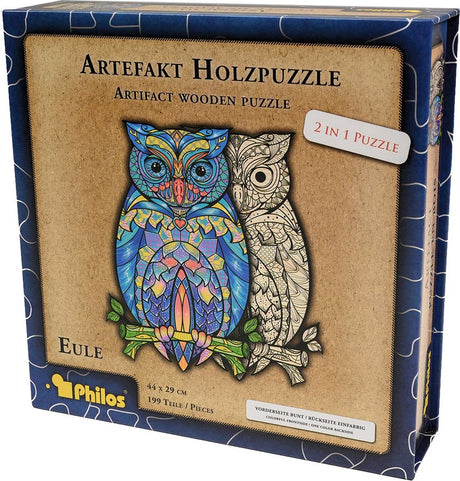 Philos Holzpuzzle Tiere 2 in 1 Eule 199 Teile Puzzle.