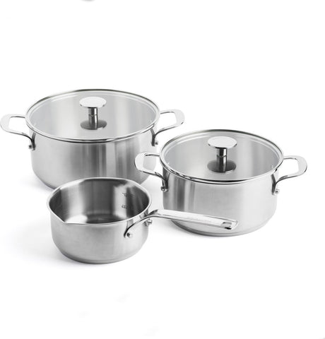 Kitchenaid Edelstahl-Kochtopf-Set 5-teilig – 16 20 24 cm – 1,5 3,1 4,8 l – PFAS-frei – Edelstahl-Pfannen-Set – Induktions-Pfannen-Set – ofenfest bis 220 °C – mit Glasdeckel – Silber