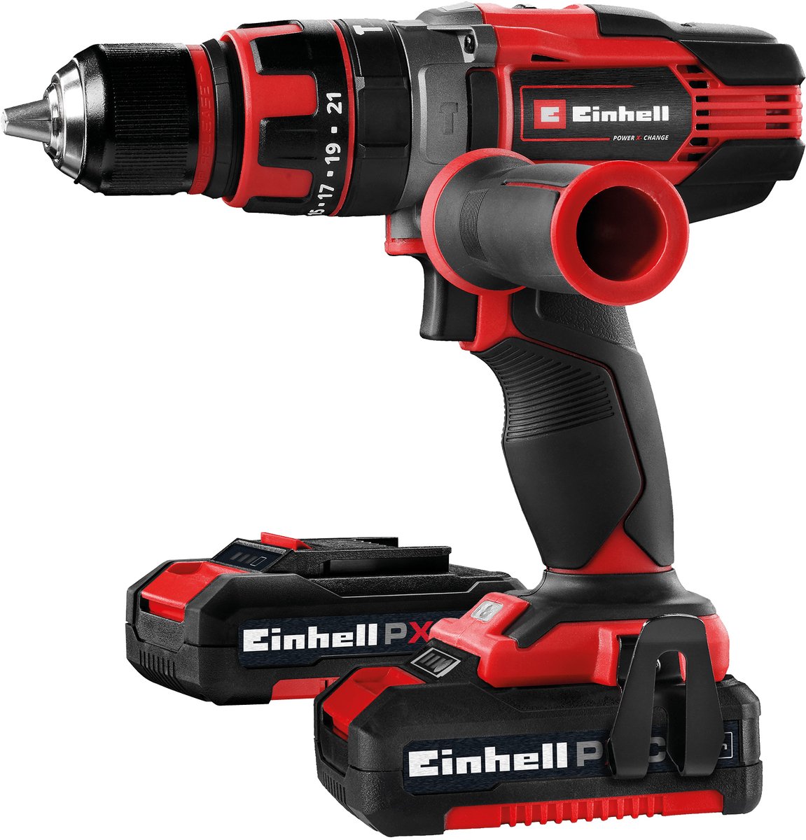 Einhell Akku-Schlagbohrschrauber TE-CD 18 48 Li-I Kit – Power X-Change – 18 V Li-Ion – mit Schlagfunktion – 2 Geschwindigkeiten – 48 Nm – inkl. Akku 2x 2,0 Ah Akku und Ladegerät