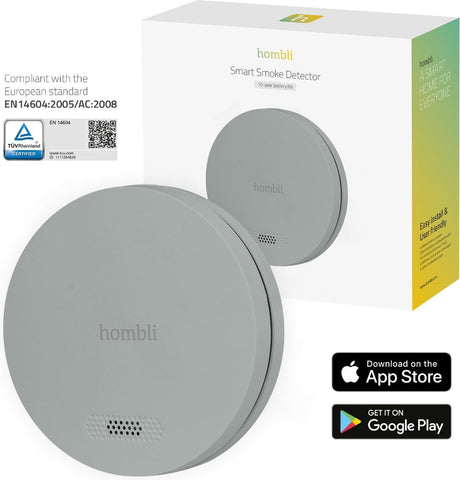 Hombli intelligenter Rauchmelder mit Magnet – Feuermelder – 10-Jahres-Batterie – 85 dB – mobile App-Benachrichtigungen – einfache Installation – 1 Stück – Grau