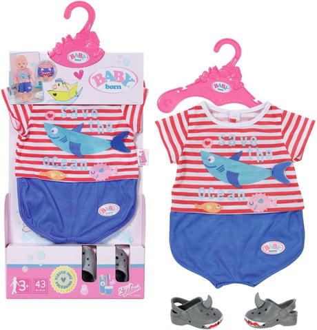 Baby born Badepyjama mit Schuhen – Zubehör für Puppen bis 43 cm – Hai-Thema