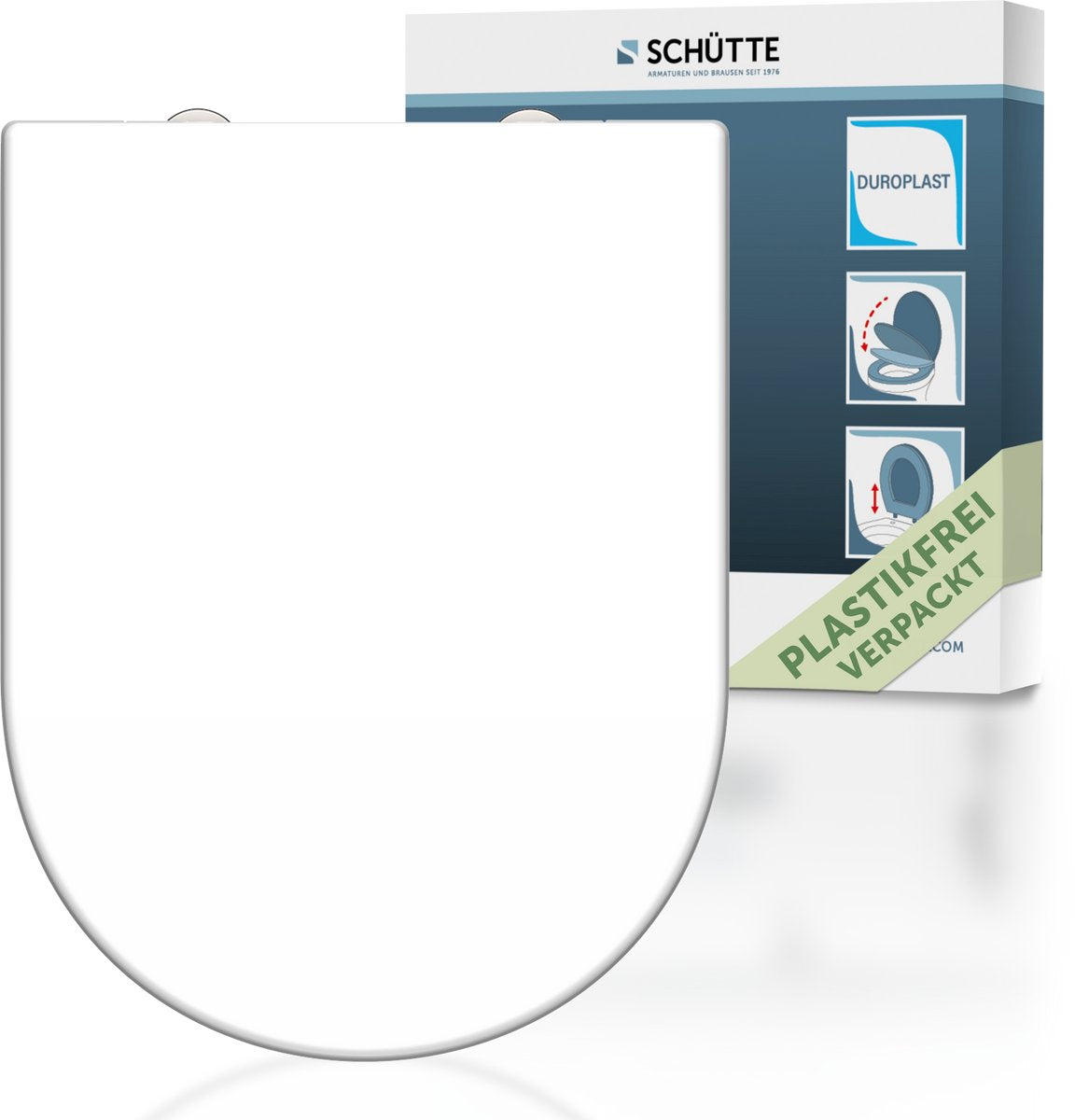 Schütte WC-Sitz 82910 D-Form weiß – Duroplast – D-Form – Absenkautomatik – klickbar – Edelstahlscharniere – Belastbarkeit bis 175 kg – lackiert – weiß