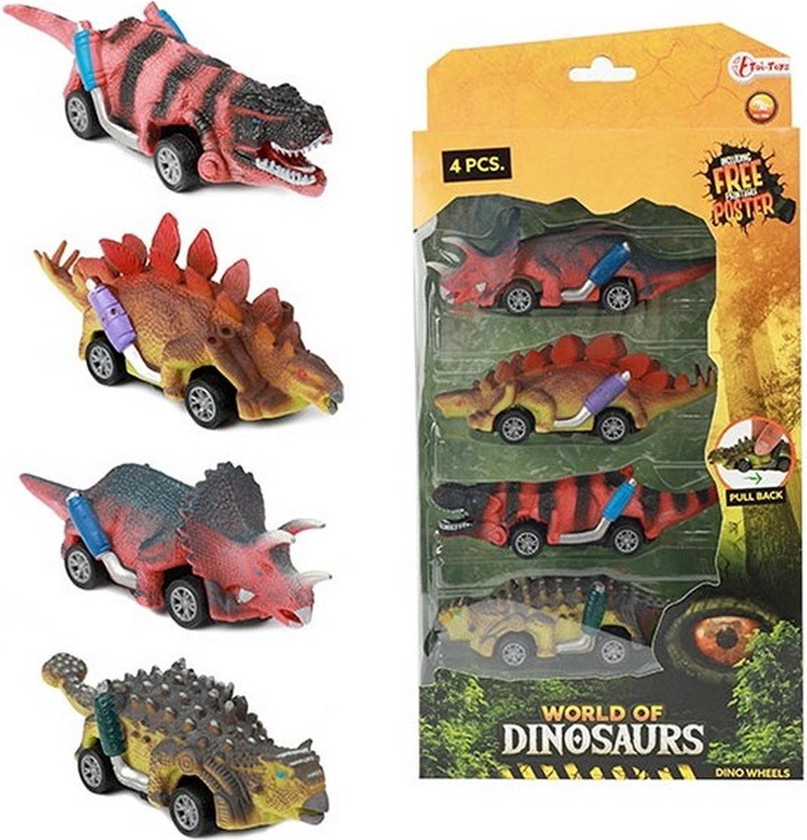 Toi-toys Welt der Dinosaurier Dino Rückzugsauto, 4-tlg.