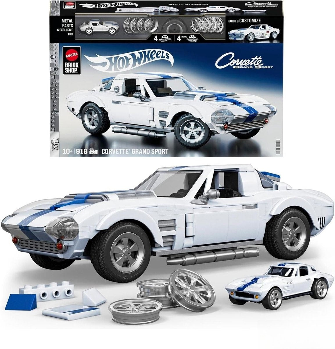 Mattel Brick Shop Hot Wheels Elite Series – Corvette Grand Sport – Konstruktionsspielzeug – 918 Teile