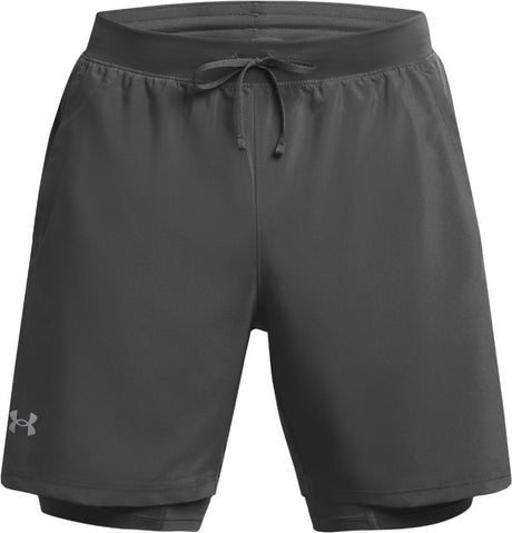Under Armour UA Launch 7'' 2-in-1-Shorts – graue Herren-Sporthose – Castlerock – Castlerock – reflektierend