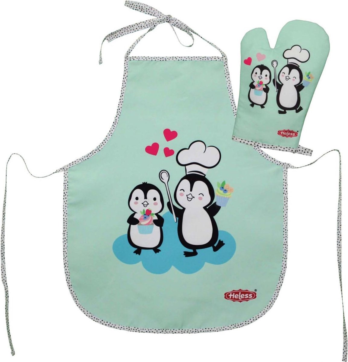 Heless Set aus Kinderschürze und Ofenhandschuh Pinguin