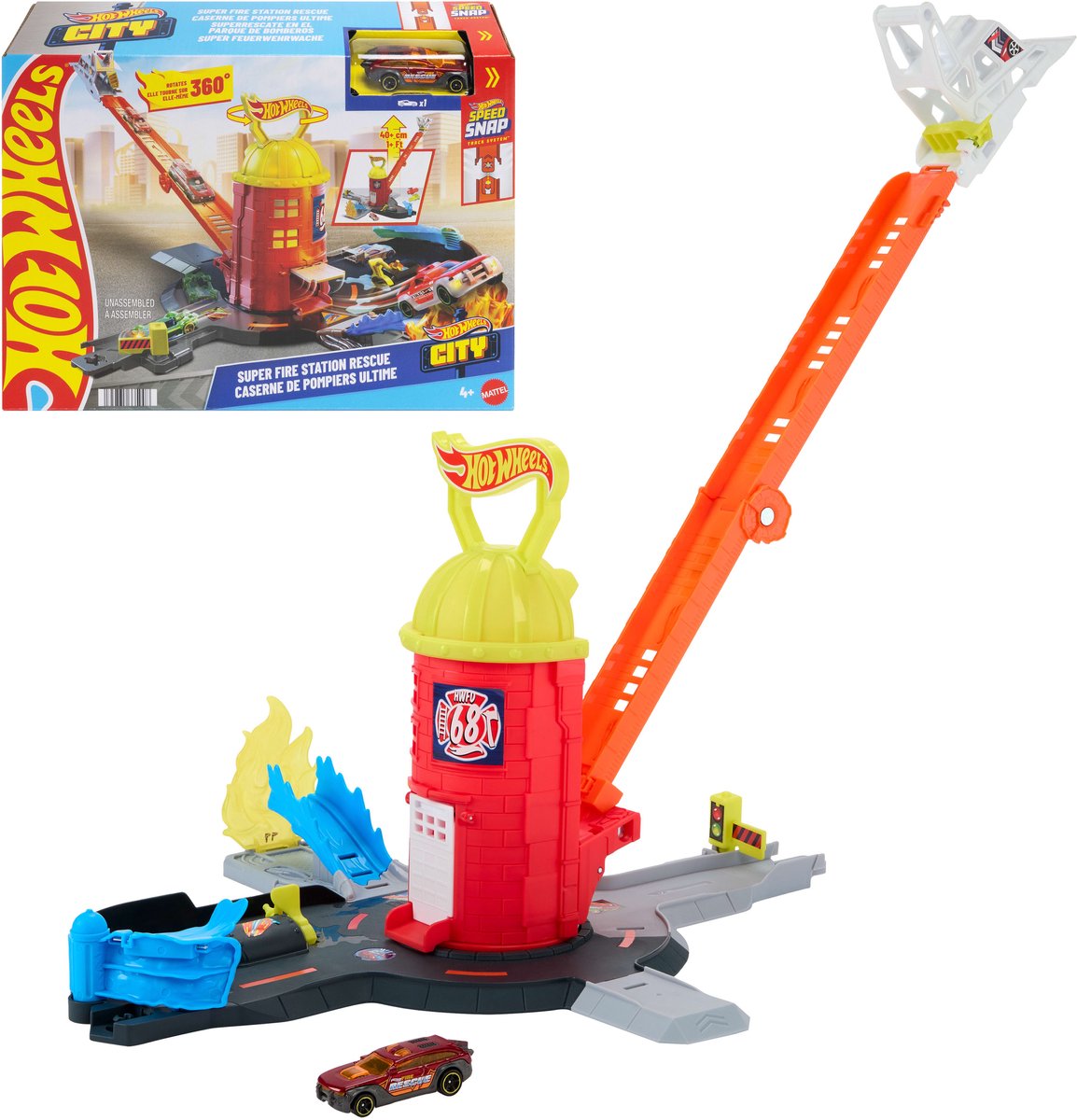 Hot Wheels City Super Rescue Fire Station, Spielset und Spielzeugauto