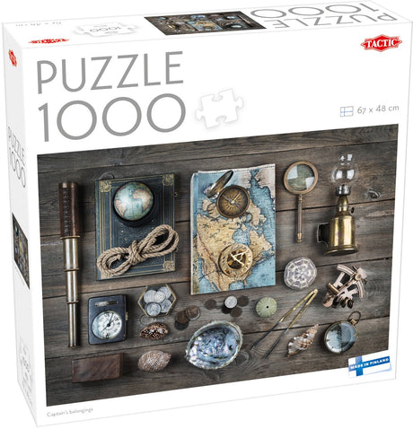 Habseligkeiten des taktischen Kapitäns – Puzzle – 1000 Teile – maritime Entdeckungsobjekte – Vintage-Navigation und Abenteuer – hohe skandinavische Qualität