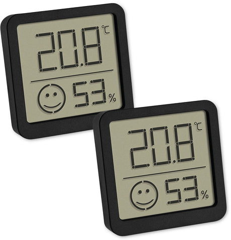 TFA Dostmann 2er digitales Thermo-Hygrometer-Set mit Komfortzonen-Thermo- und Hygrometer schwarz