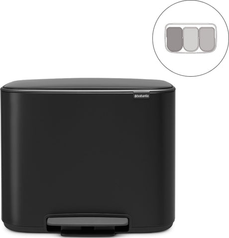 Brabantia bo prullenbak - 3 x 11 liter - afvalscheiding - matt black