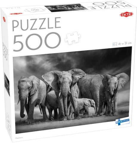 Taktikelefanten – Puzzle – 500 Teile – Elefanten in der afrikanischen Savanne – Wilde Tiere und Natur – hohe skandinavische Qualität