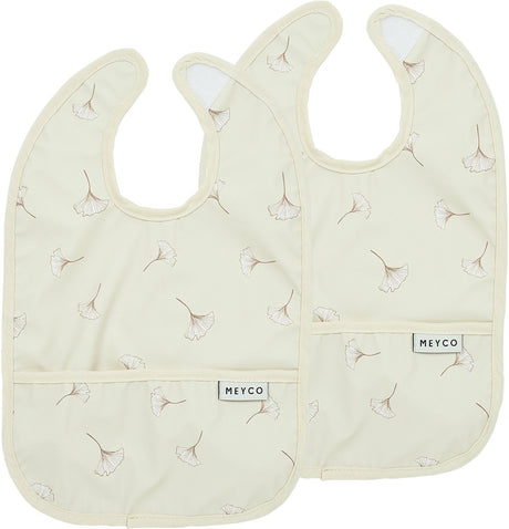 Meyco Baby-Ginkgo-Lätzchen mit Auffangschale – 2er-Pack – weicher Sand
