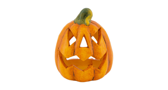 Tealight holder pumpkin ceramic 9.8x9x12cm orange