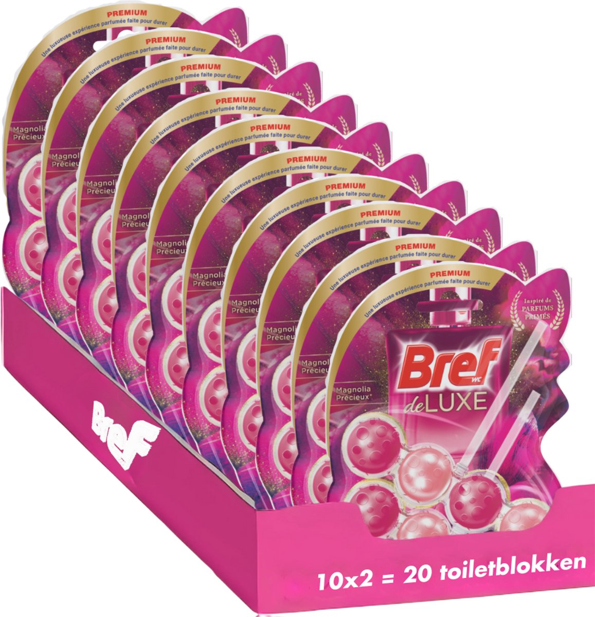 Bref – Deluxe Magnolia – Toilettenblock – Eleganz und Frische – langanhaltender Duft – Vorteilspack – 10 x 2 Stück
