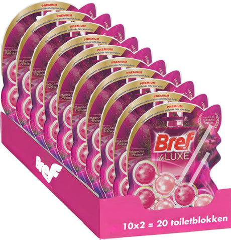 Bref – Deluxe Magnolia – Toilettenblock – Eleganz und Frische – langanhaltender Duft – Vorteilspack – 10 x 2 Stück
