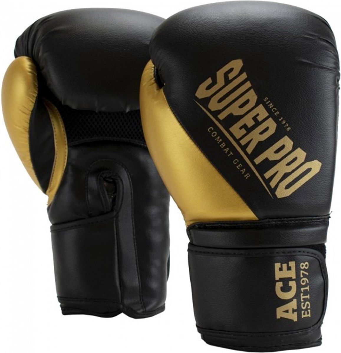 Super pro combat gear ace (kick)bokshandschoenen zwart goud 14oz