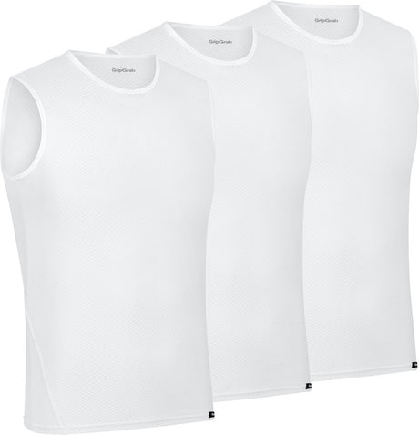 Gripgrab – ultraleichtes 3er-Pack ärmelloses Mesh-Basisschicht-Sommer-Fahrrad-Unterhemd aus Polygiene-Sweatshirt – weiß – Herren – Größe XS