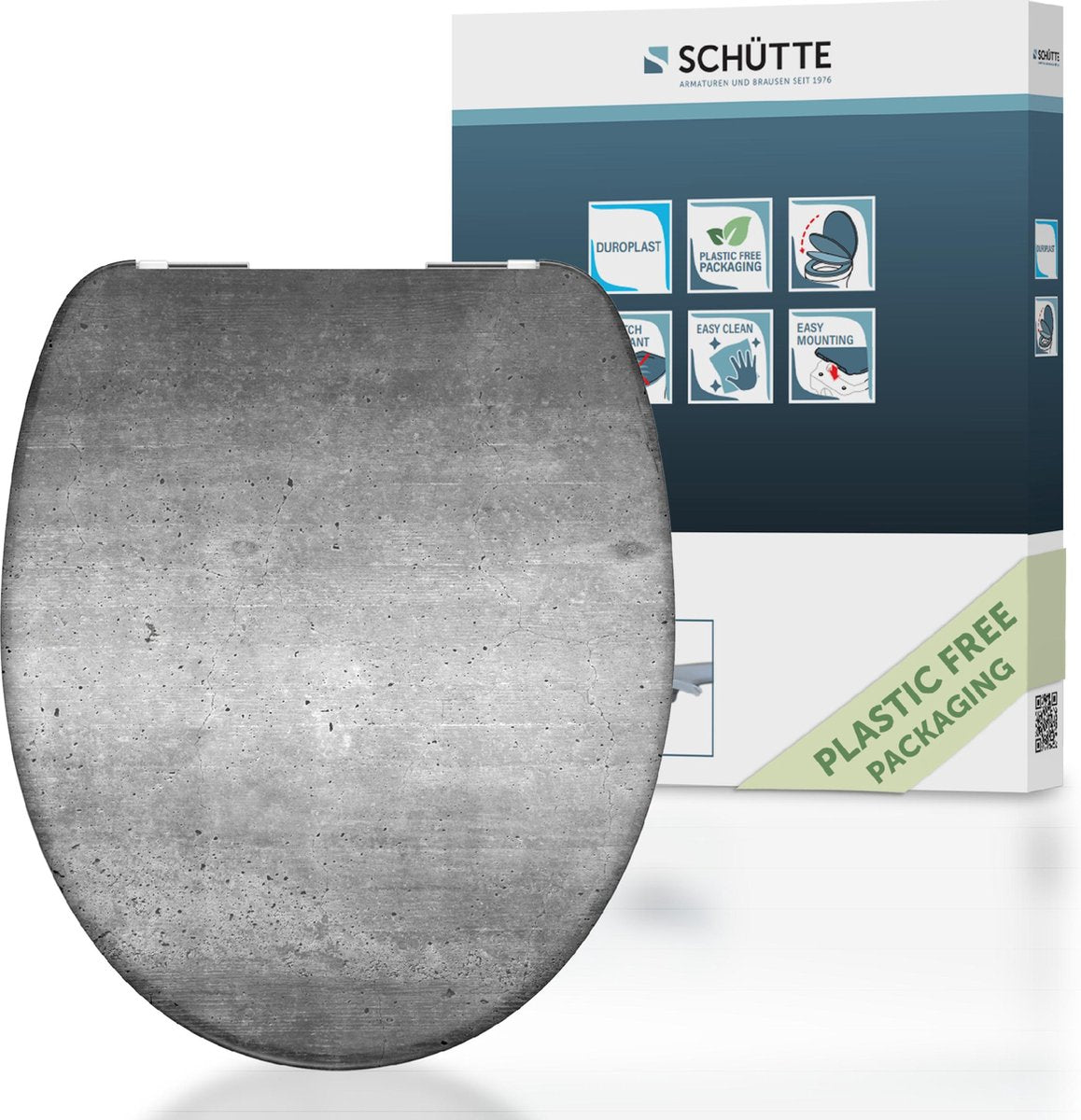 Schütte WC-Sitz 82155 Industrial Grey - Duroplast - Soft Close - Chromscharniere - Dekor - 1-seitiger Druck