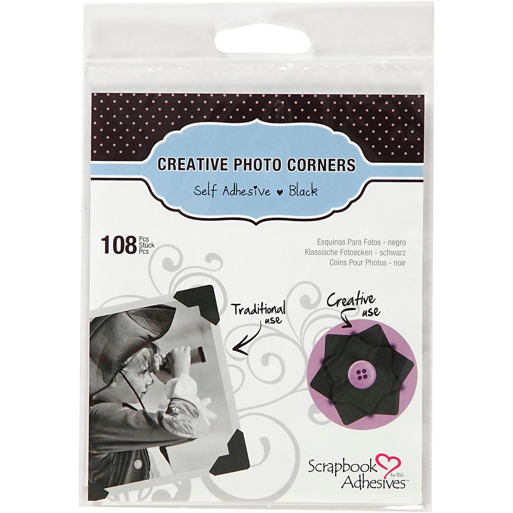Fotoecken, B: 10 mm, 110 g, schwarz, 108 Stück 1 Box