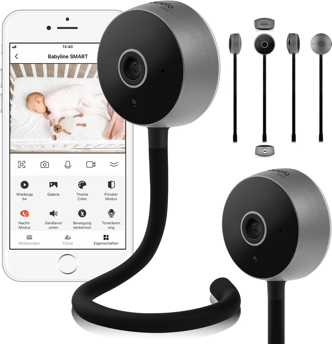 Lionelo babylline smart – intelligentes Babyphone – überall installierbar – Bewegungs- und Geräuscherkennung – App-Steuerung – Nachtsicht – Zwei-Wege-Kommunikation – Temperatursensor