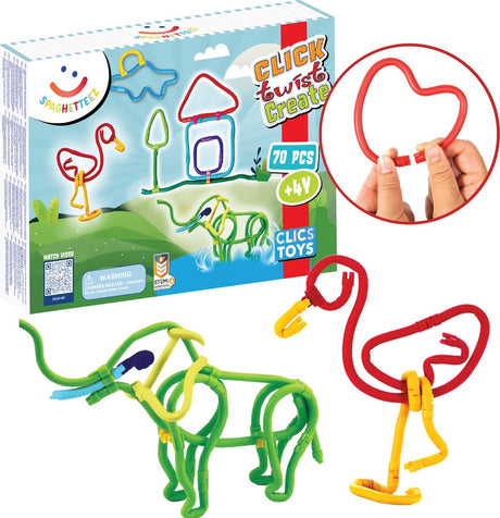 Spaghetteez 70-teiliges Set – flexible Baustäbe – Spielzeug 4,5,6,7,8 Jahre Jungen und Mädchen – Basteln Mädchen Jungen – Konstruktionsspielzeug – Montessori-Spielzeug – Lernspielzeug
