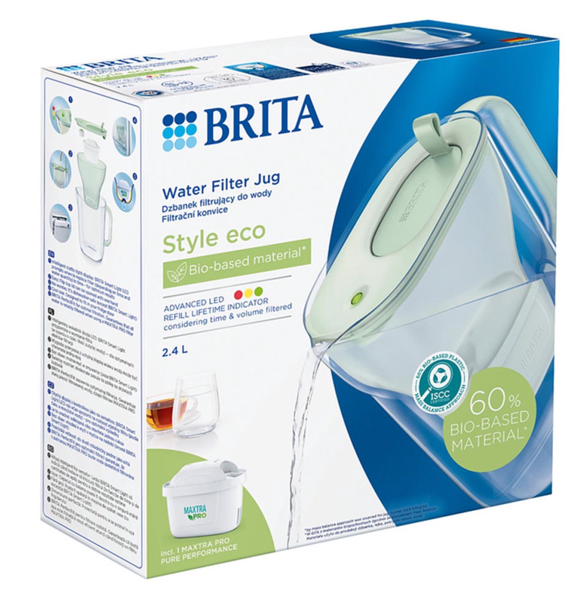 Brita waterfilterkan style eco - 2,4l - groen - incl. 1 maxtra pro pure performance waterfilter