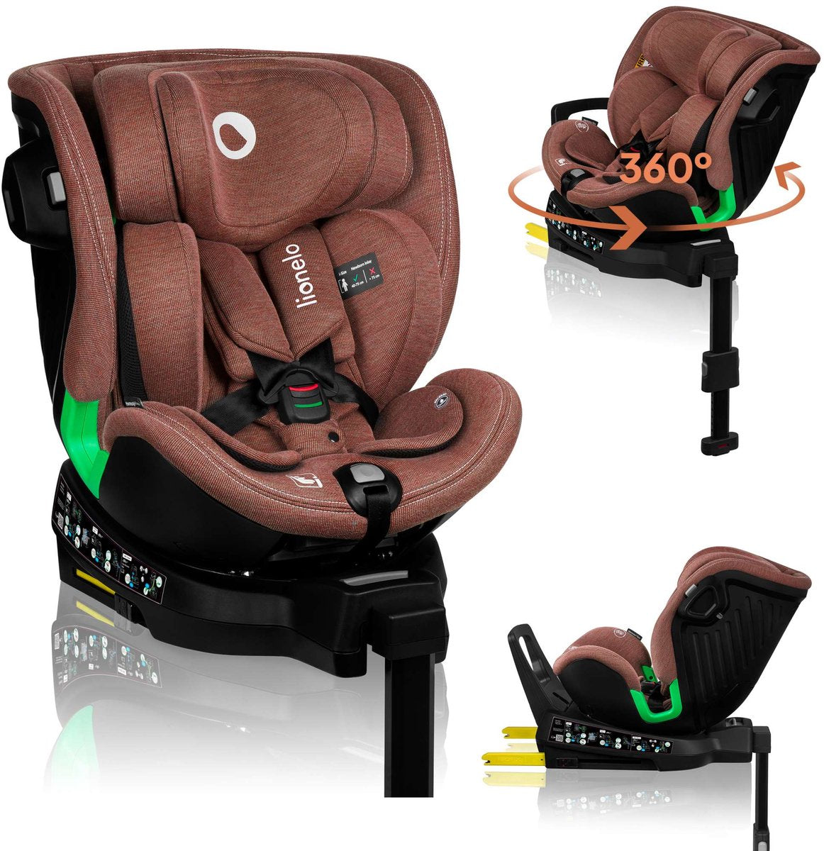 Lionelo Harmony – i-Size Autositz 4in1 – 360° drehbar – breiter Sitz – Isofix + Stützbein – rückwärtsgerichtet bis 105 cm (18 kg) – 40 bis 150 cm – 0 bis 36 kg – Seitenaufprallschutz – RWF und FWF – Bambusbezug – Dri-Sitz – Kopfstütze verstellbar