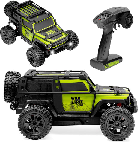 Overmax x-fixed RC-Car RC-Auto – 1:10 Crawler 4x4 – Metall-Antriebswelle – Öl-Stoßdämpfer – LED-Beleuchtung – 2 Batterien (bis zu 40 Min.) – 30 km/h – stufenlose Geschwindigkeitsregelung – Offroad-Geländemodell – fahrbereit – steuerbares Auto