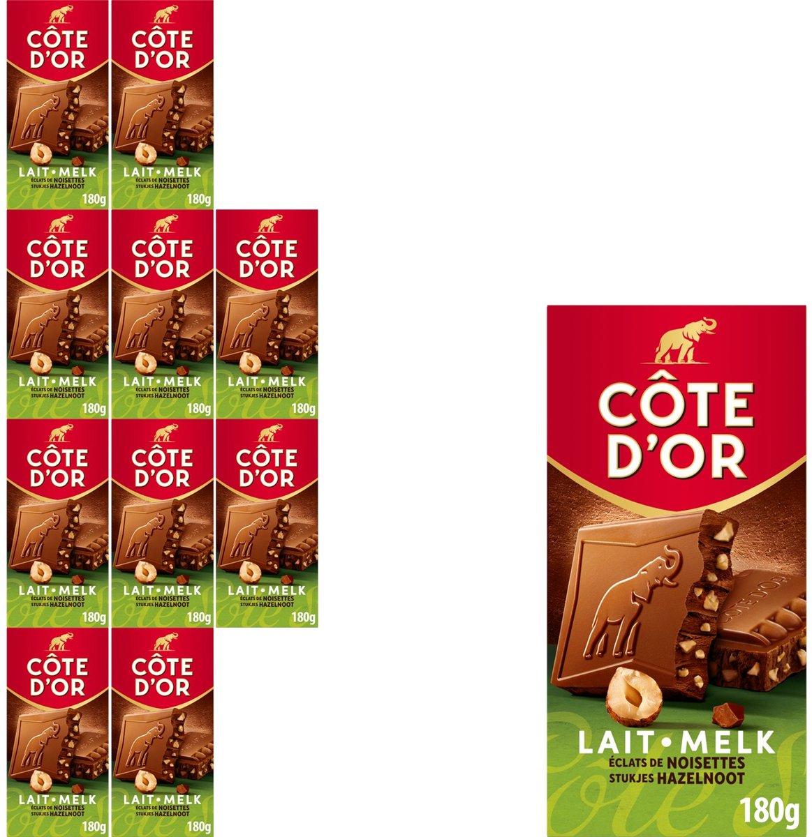 Côte d'or Schokoriegel Milch-Haselnussstücke 10 x 180g - Schokotafeln - Geschenk Frauen oder Männer zum Geburtstag - Vorrat