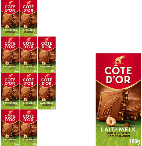 Côte d'or Schokoriegel Milch-Haselnussstücke 10 x 180g - Schokotafeln - Geschenk Frauen oder Männer zum Geburtstag - Vorrat