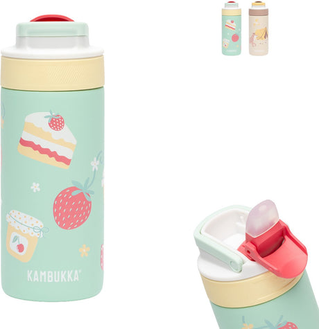 Kambukka Lagoon isolierte Trinkflasche für Kinder 400 ml Picknick-Party – mit integriertem Strohhalm – Trinkflasche für Kinder – Trinkbecher für die Schule