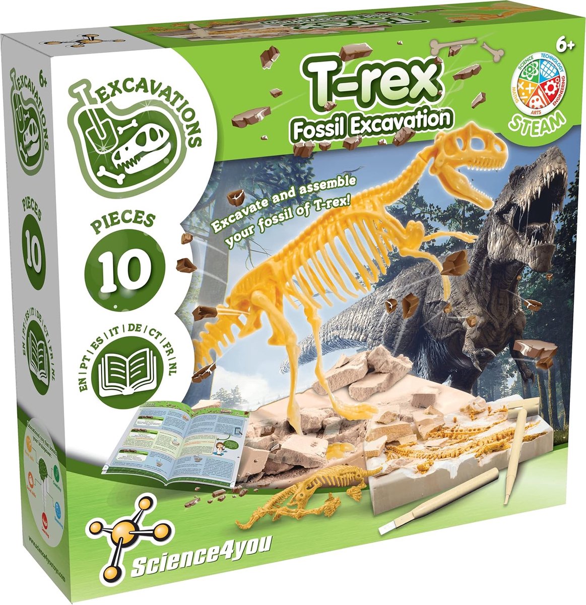 Science 4 You Science4You Fossilienausgrabung T-Rex – Ausgrabung eines Dinosaurierskeletts – Ausgrabungsset Dino – mit Meißelhammer