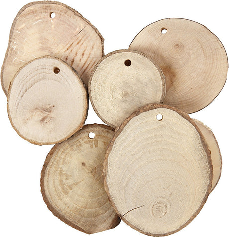 Creativ Company Holzscheiben mit Loch, D 40-70 mm, Lochgröße 4 mm, Stärke 5 mm, ca. 250 gr, 25 Stück 1 Karton