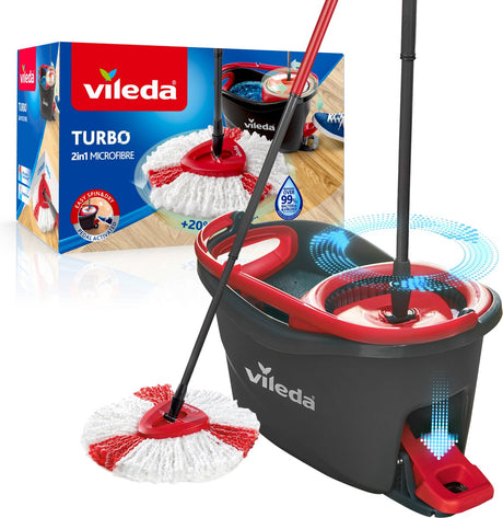 Vileda Turbo 2in1 – Komplettset mit Schleudermopp und Eimer mit Pedalpresse – Mikrofasermopp 2in1