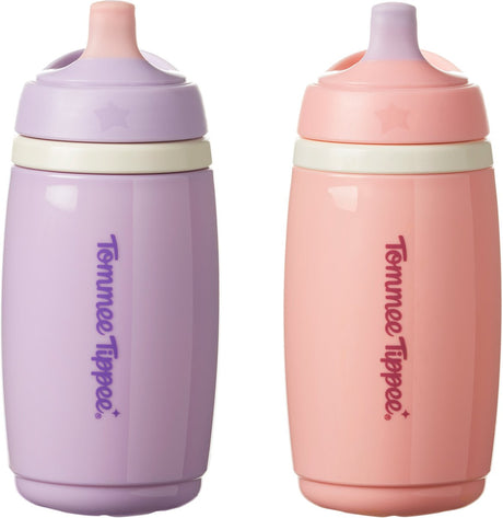 Tommee Tippee isolierter Aktiv-Trinkbecher – 2 Stück – 266 ml – auslaufsichere Wasserflasche für Kleinkinder ab 12 Monaten – Rosa und Lila
