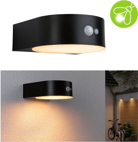 Paulmann Solar-LED-Wandleuchte für den Außenbereich, Eileen, Bewegungsmelder, insektenfreundlich, IP44, 2200 K, 300 lm, Schwarz