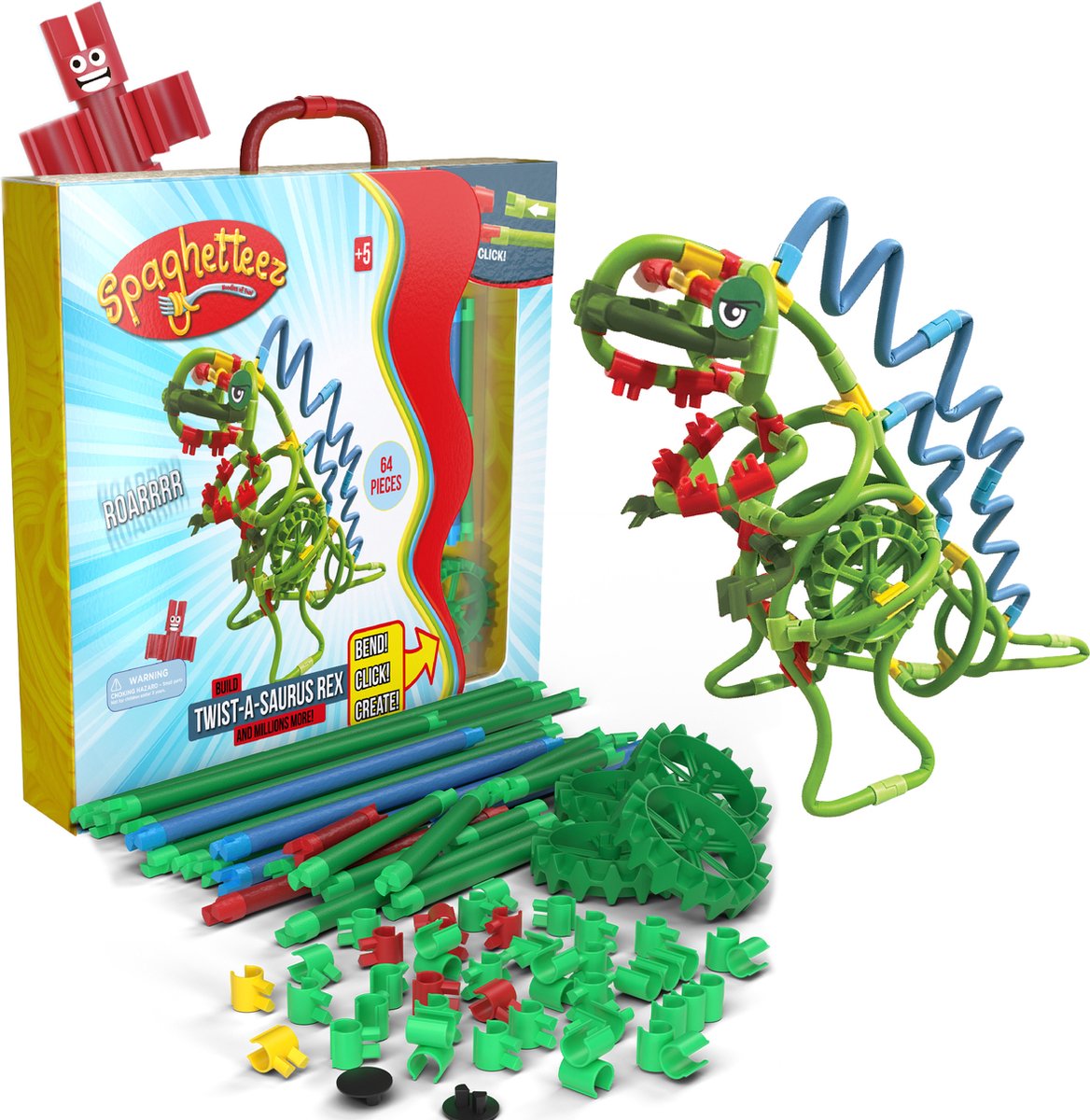 Clics Spaghettiez Twist-a-Saurus Rex flexible Baustäbe, 64 Stück.