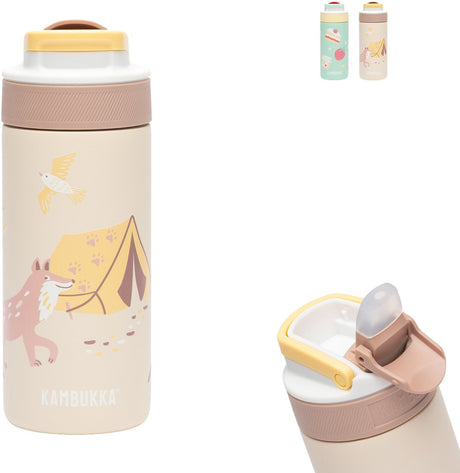Kambukka Lagoon isolierte Trinkflasche für Kinder 400ml Adventure Camp – mit integriertem Strohhalm – Trinkflasche für Kinder – Trinkbecher für die Schule