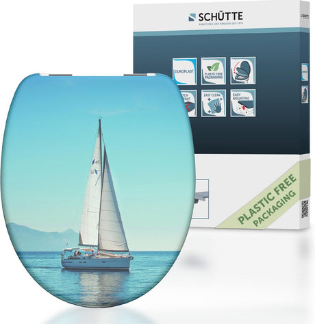 Schütte WC-Sitz 82148 Segeln - Duroplast - Absenkautomatik - Chromscharniere - Dekor - 1-seitiger Druck